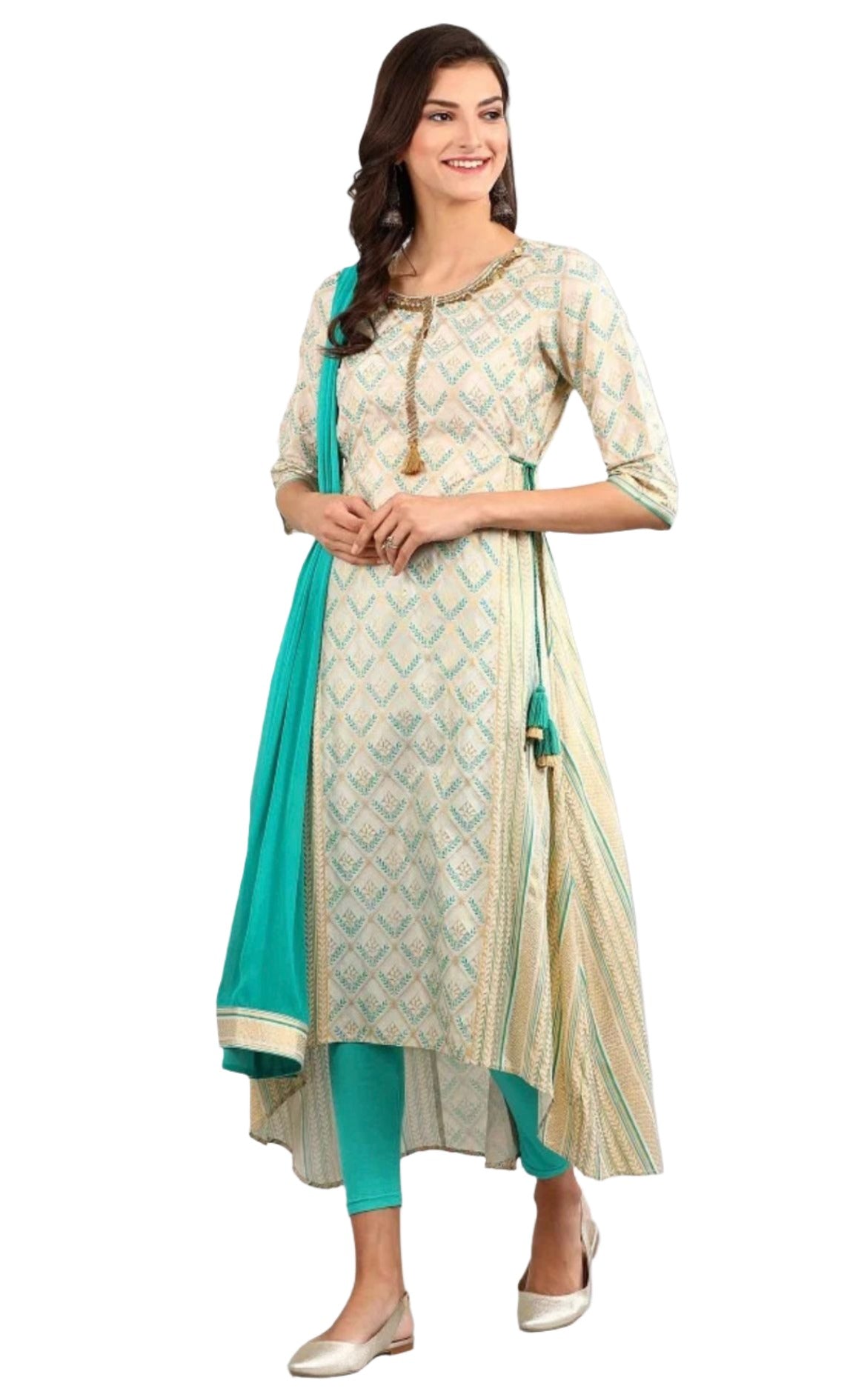 Cream Round Neck Asymmetrical kurta Set in Berlin