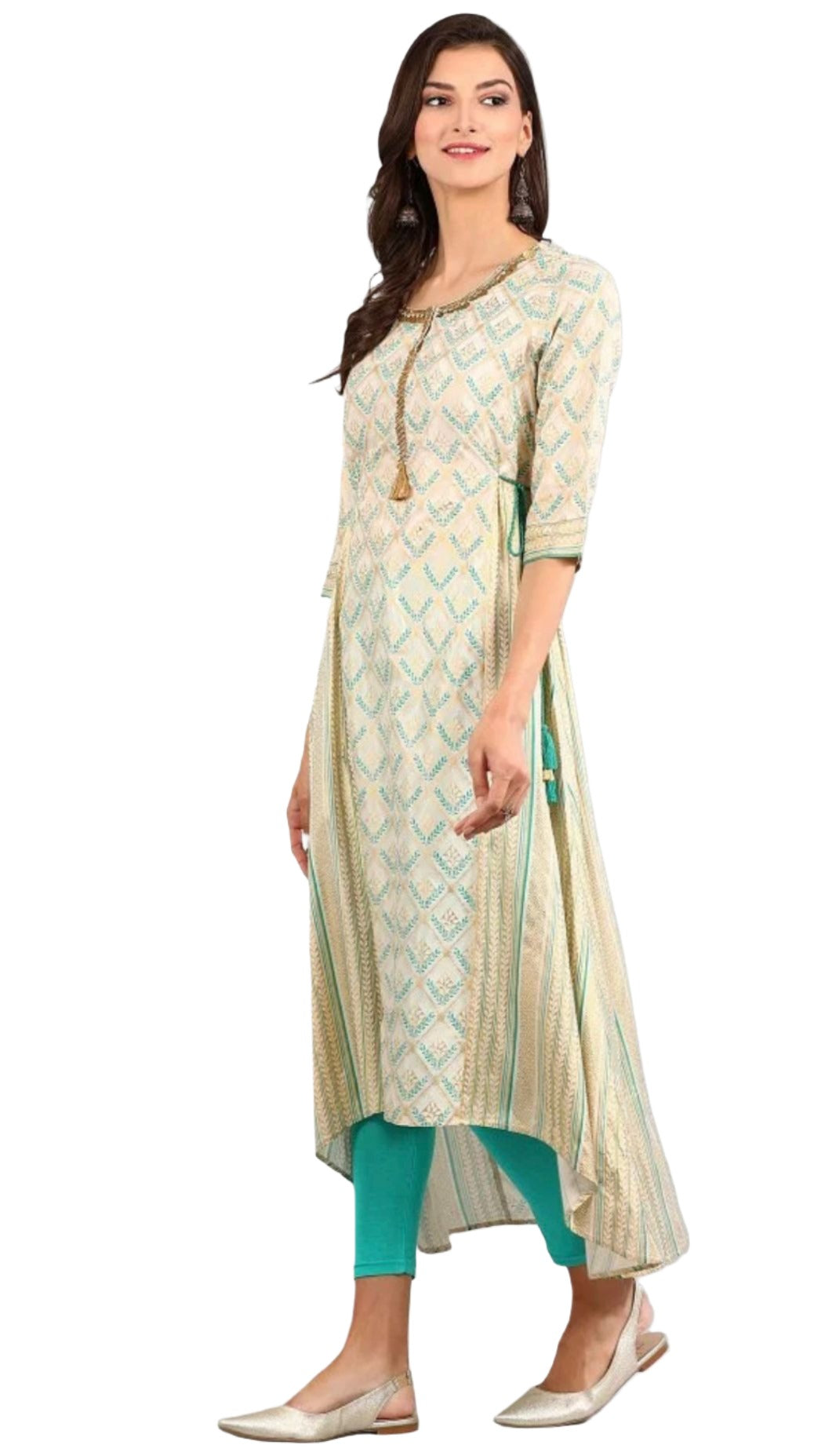 Cream Round Neck Asymmetrical kurta Set in Berlin