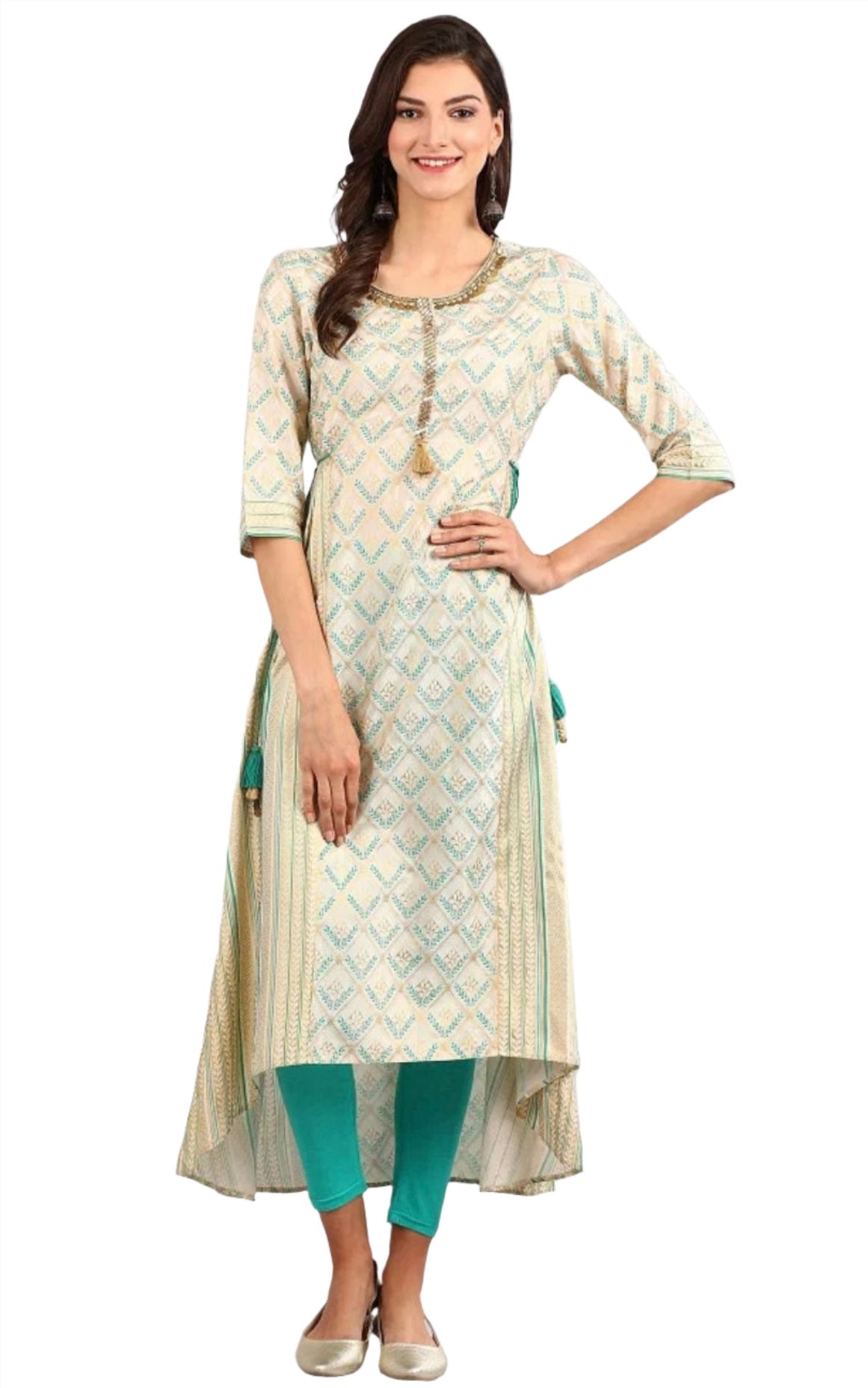 Cream Round Neck Asymmetrical kurta Set in Berlin