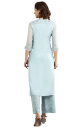 Blue Band Collar Printed kurta Set in Poland