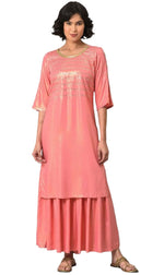 Pink Printed Straight kurta-Sharara Set