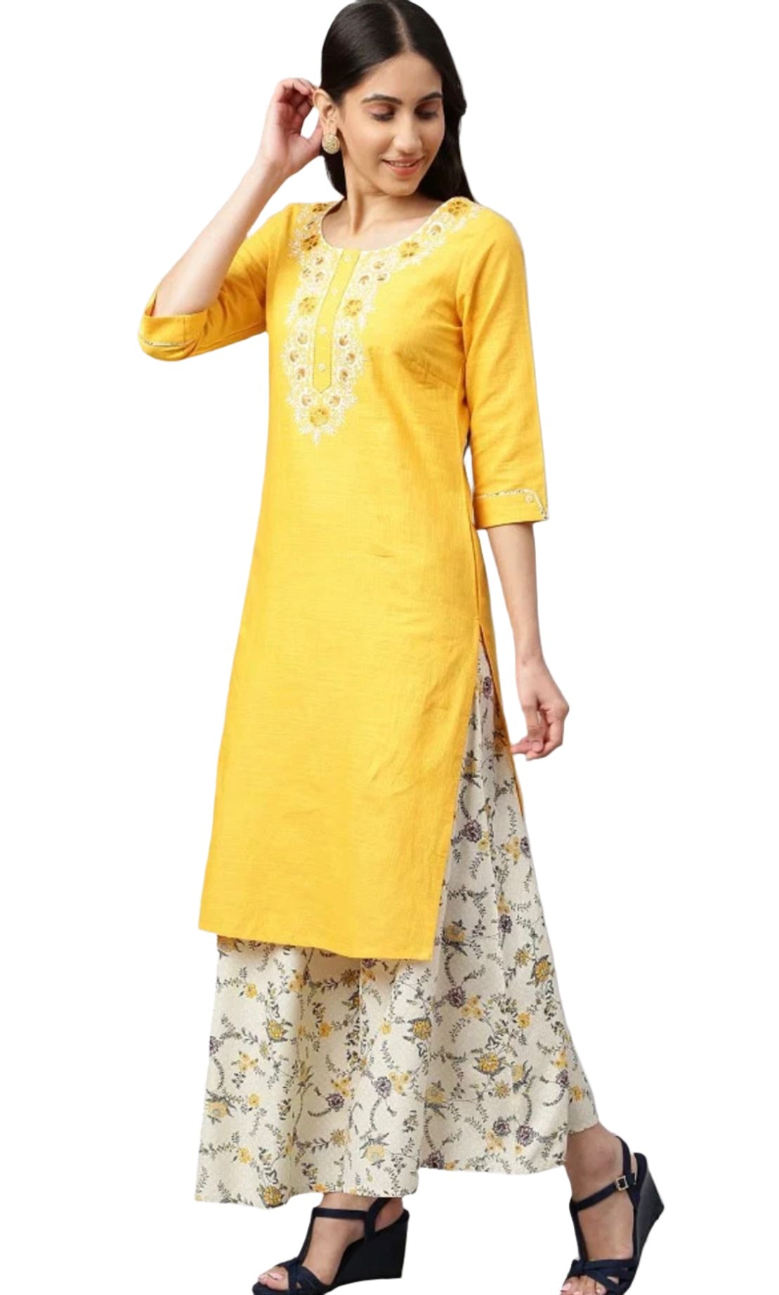 Yellow Embroidered kurta- Light Yellow Palazzo-Dupatta in Berlin