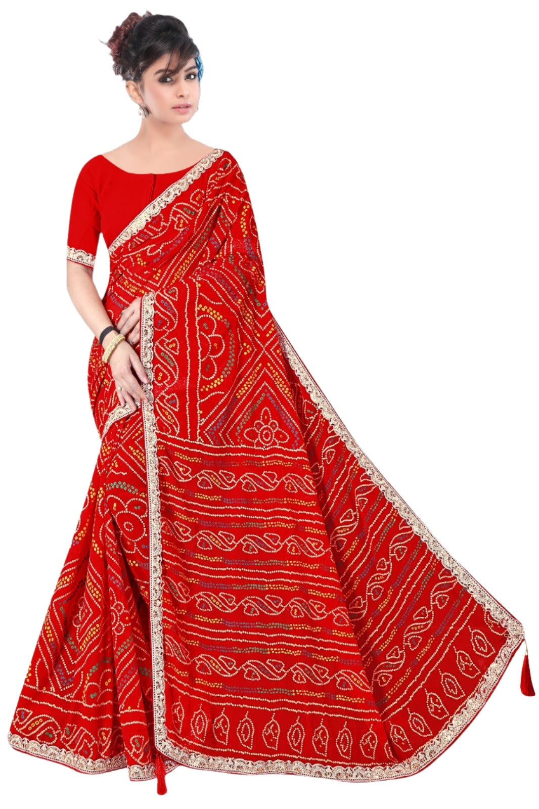 Rajasthani Women Printed Bandhej Georgette Saree With Blouse Piece in Germany