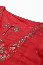Plus Size Red Glitter Printed Festive kurta With Green Slim Pants And Printed Dupatta in Poland
