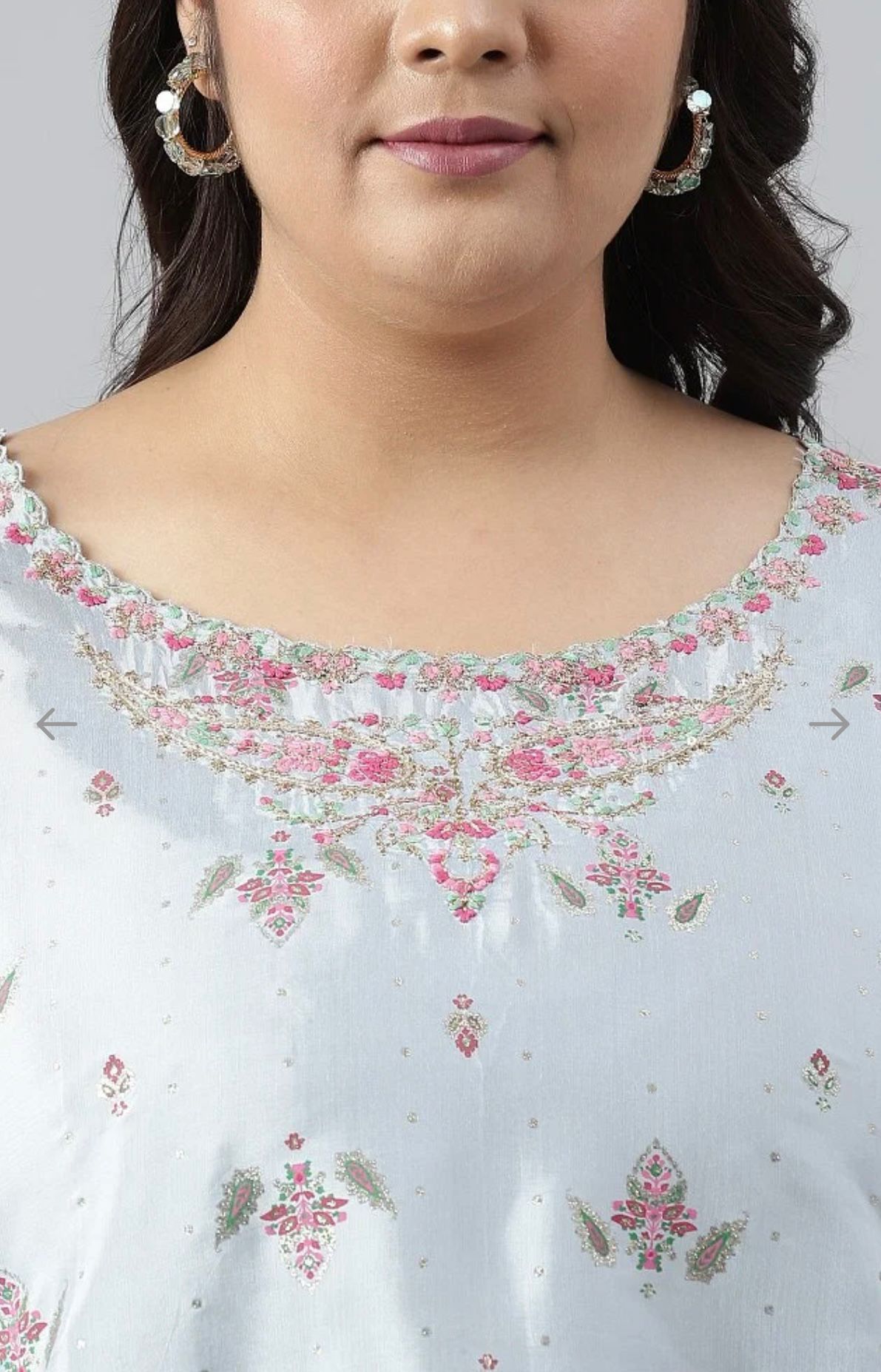 Plus Size Light Blue Paisley Print High-Low kurta With Draped Pants And Pink Dupatta in Germany