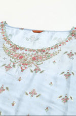 Plus Size Light Blue Paisley Print High-Low kurta With Draped Pants And Pink Dupatta in Germany