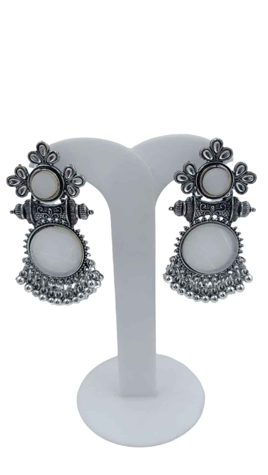 Silver Oxidised Mirror Jhumka Earrings in Germany