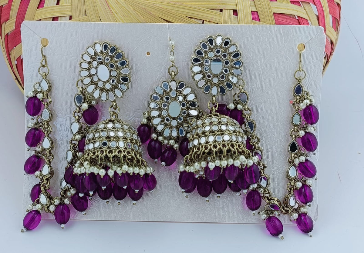 Gold Finish Kundan And Purple Bead Jhumka Earrings in Germany