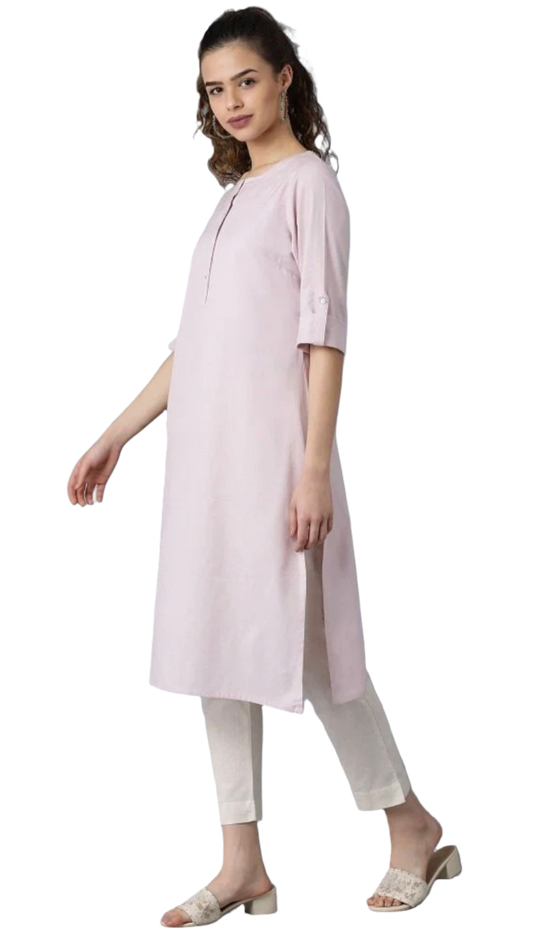 Light Purple Round Neck Solid kurta in Essen
