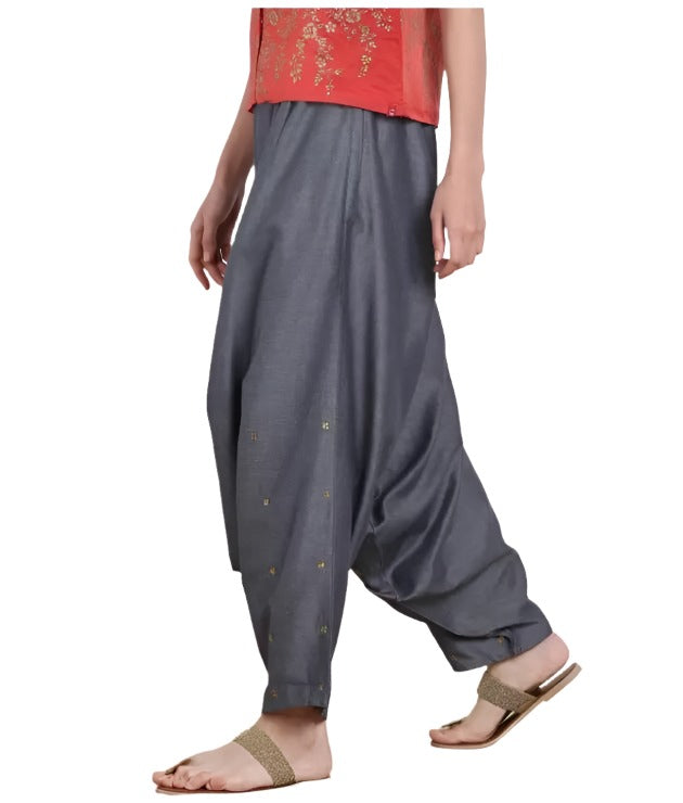 Women Flared Blue Polycotton Trousers in Germany