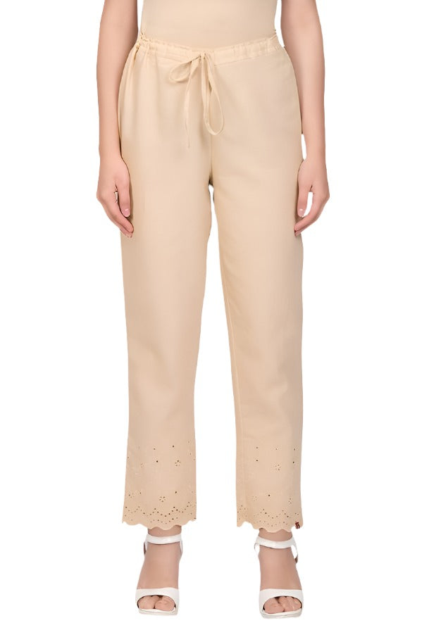 BEIGE COTTON FLAX PANTS IN ESSEN