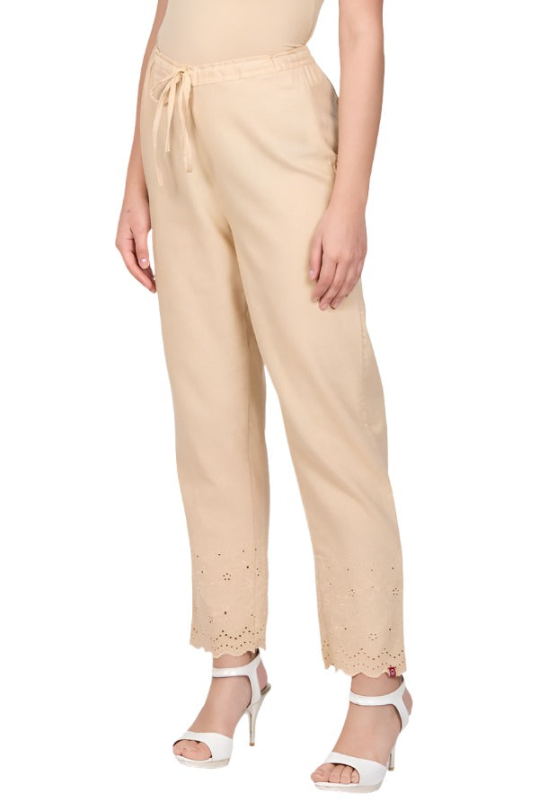 BEIGE COTTON FLAX PANTS IN ESSEN