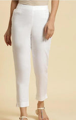 Ecru Solid Cotton Flax Slim Pants in Germany
