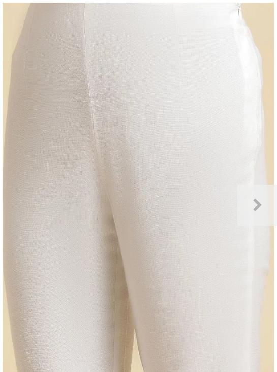 Ecru Solid Cotton Flax Slim Pants in Germany