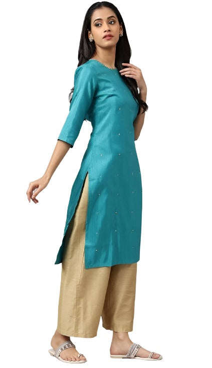 Teal Straight kurta With Sequin Highlight in Germany Namma Markt