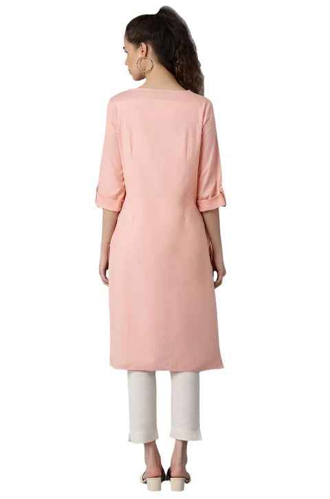 Peach Round Neck Solid kurta in Munich