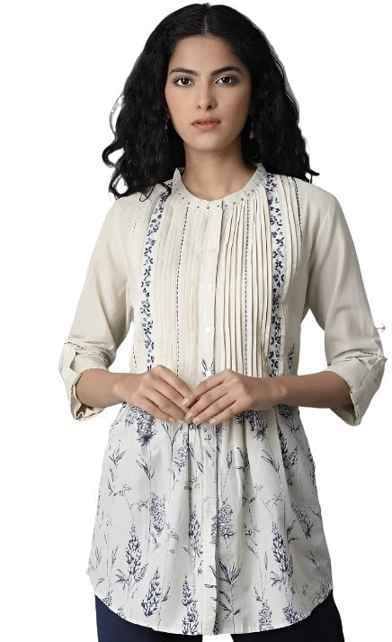 Ecru Floral Printed A-line Top in Germany