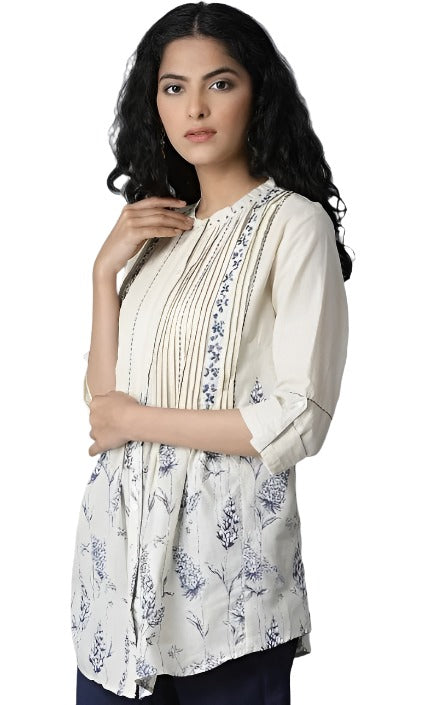 Ecru Floral Printed A-line Top in Germany