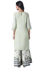 Sage Green Printed kurta with Organza Detail in Germany