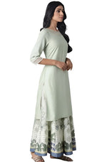 Sage Green Printed kurta with Organza Detail in Germany