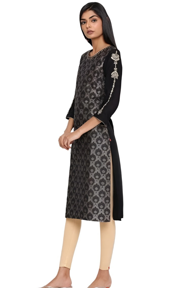 Black Jacquard kurta with Embroidery in Germany