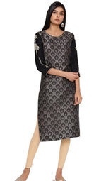 Black Jacquard kurta with Embroidery in Germany