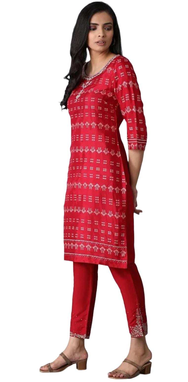 Red Printed Straight kurta in Paris
