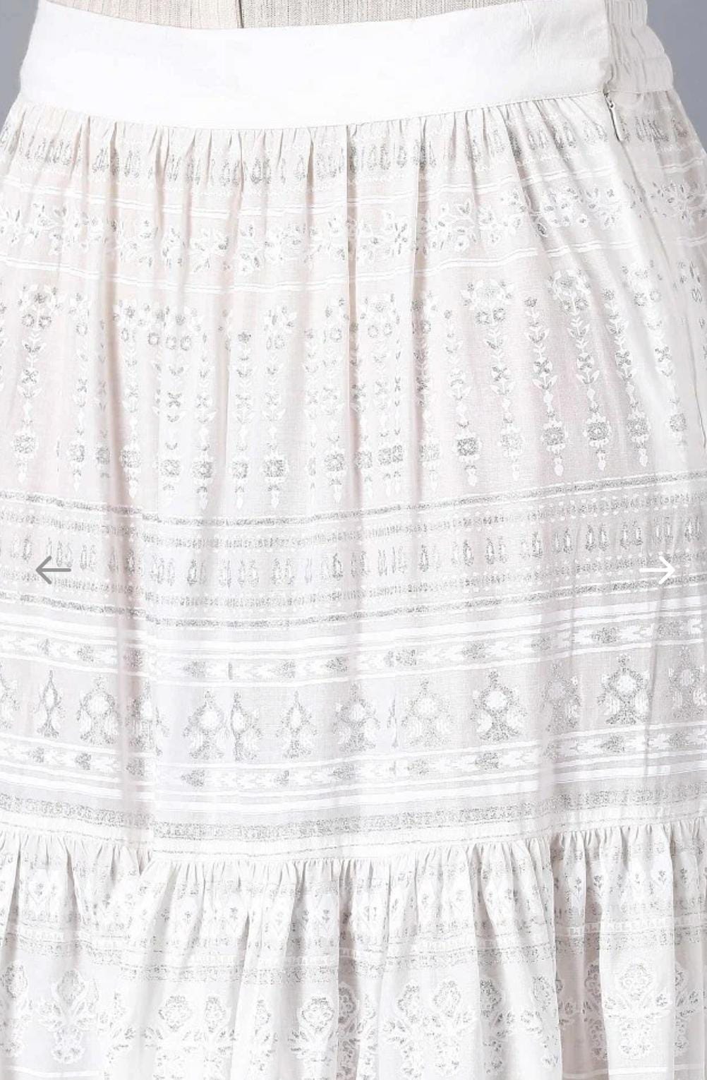 Ecru Glitter Printed Tiered Skirt in Paris