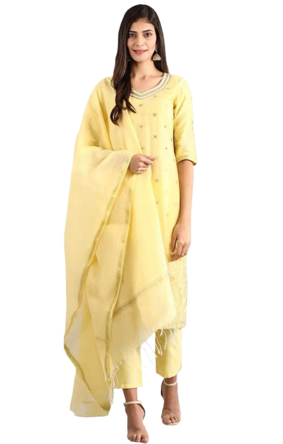 Yellow Sweetheart Neck kurta Set in Munich