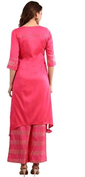 Pink Round Neck Asymmetrical kurta Set in Essen