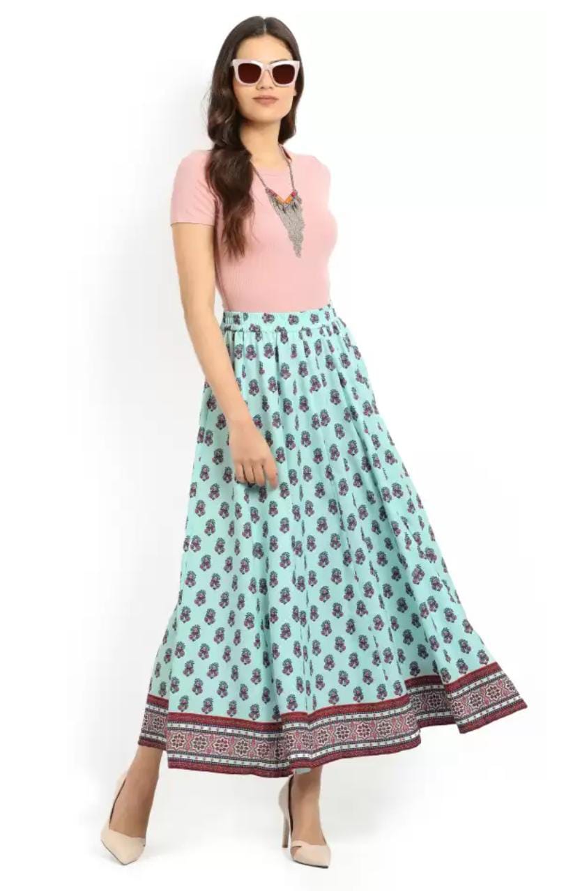 Women Printed Flared Multicolor Skirt in Essen