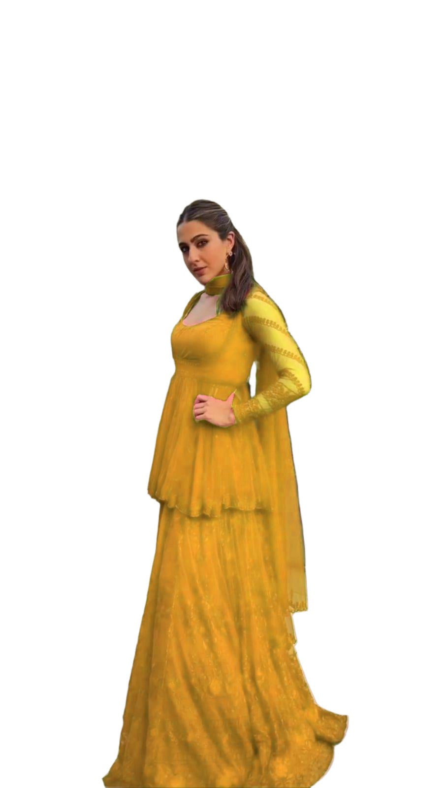 Yellow georgette thread embroidery work designer palazzo suit in Essen