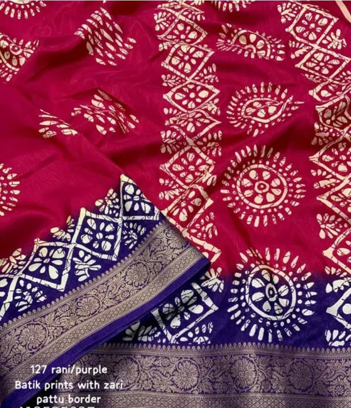 Printed Soft Cotton Crepe Silk Saree Jacquard Border in Essen