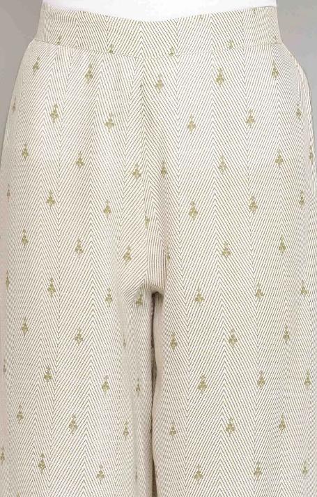Ecru and Olive Printed Parallel Pants in Paris