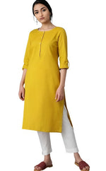 Mustard Yellow Round Neck Solid kurta in Essen
