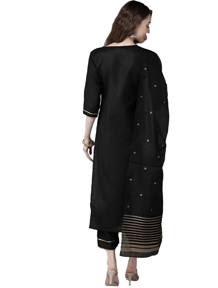 Black Pure Cotton Kurta with Palazzos & With Dupatta in Germany