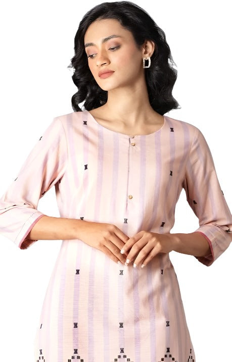 Peach Striped Cotton Dobby kurta In Round Neck in Berlin
