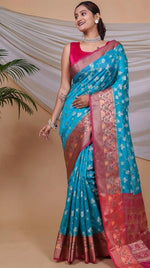 Organza Saree with Hot Pink Jacquard Border in Berlin
