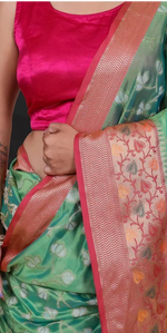 Organza Saree with Hot Pink Jacquard Border in Berlin