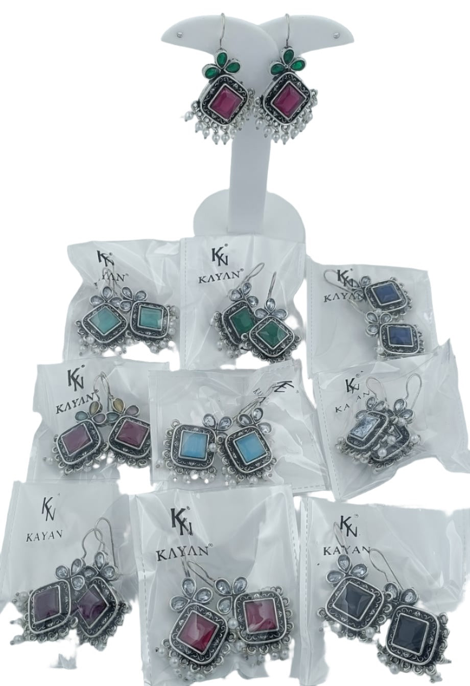 Stone Work Oxidised Dangler Earrings in Germany