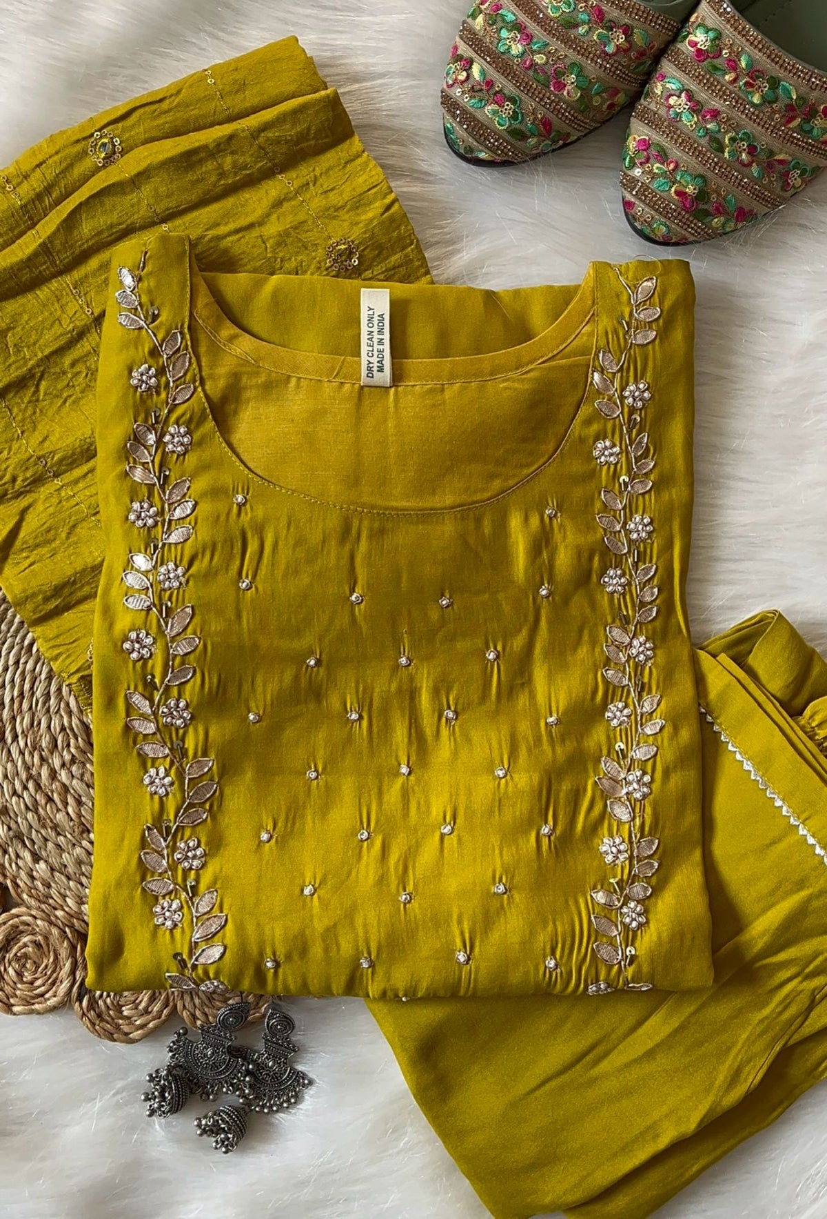 Handwork at Neck gotta Patti Pearl Dola Silk Kurta Dupatta Bottom Set in Germany