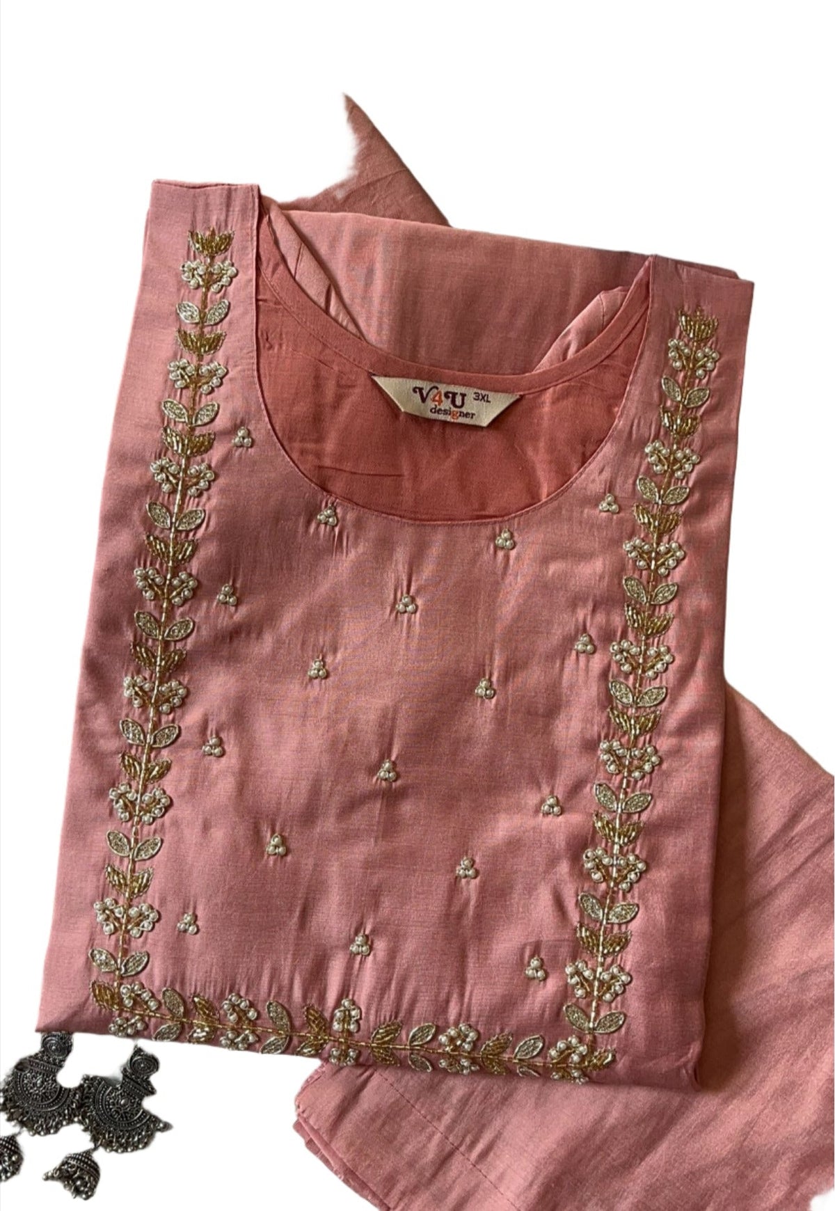 Handwork at Neck gotta Patti Pearl Dola Silk Kurta Dupatta Bottom Set in Germany