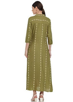 Woman Rayon Olive Green A-Line Long Dress Maxi in Germany