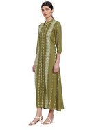 Woman Rayon Olive Green A-Line Long Dress Maxi in Germany