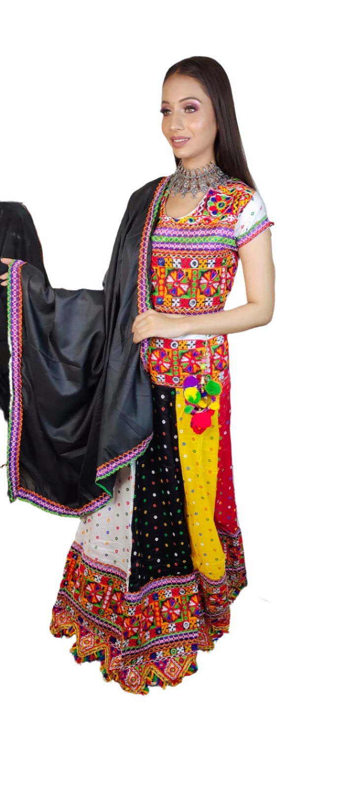 Multicolor Gujrati Navratre Bandhani Lehenga for women in Germany