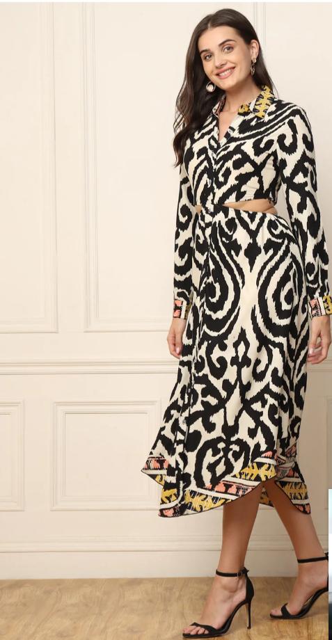 ABSTRACT PRINTED WAIST CUT OUT DESIGNED WOMEN SHIRT in Munich