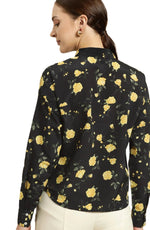 Women Black Floral Print Drop-Shoulder Sleeves Solid Formal Shirt in Germany