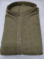 Men's Kurta Churidar with Embroidery Cotton Rayon Heena/Mehandi in Munich