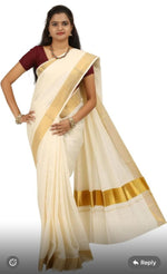 Mat Kuthampully Kerela Onam Jari Woven Cotton saree Germany