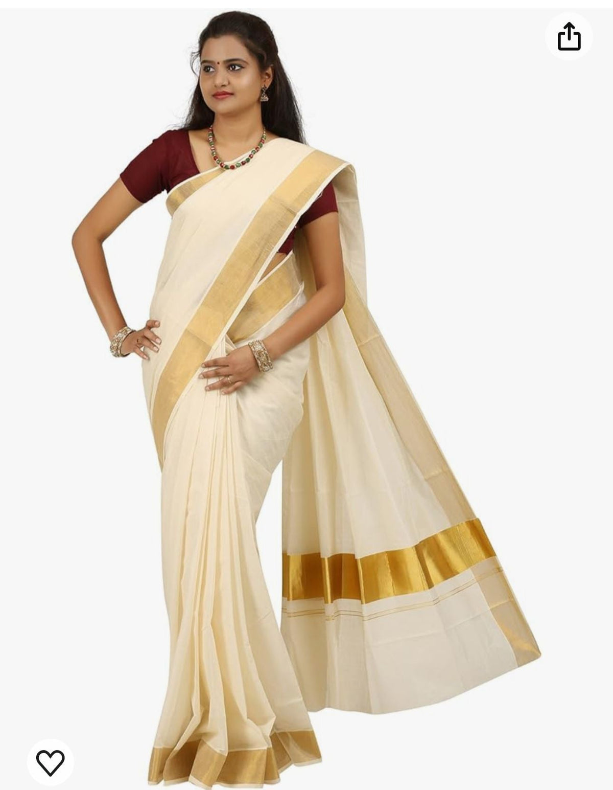 Mat Kuthampully Kerela Onam Jari Woven Cotton saree Germany